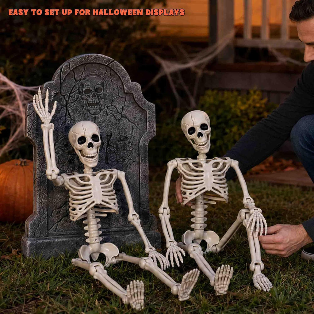 24"Halloween Skeleton - 2 ft Life Size Human Skeleton with Full Body Posable Joints Plastic Skeleton - Set of 2