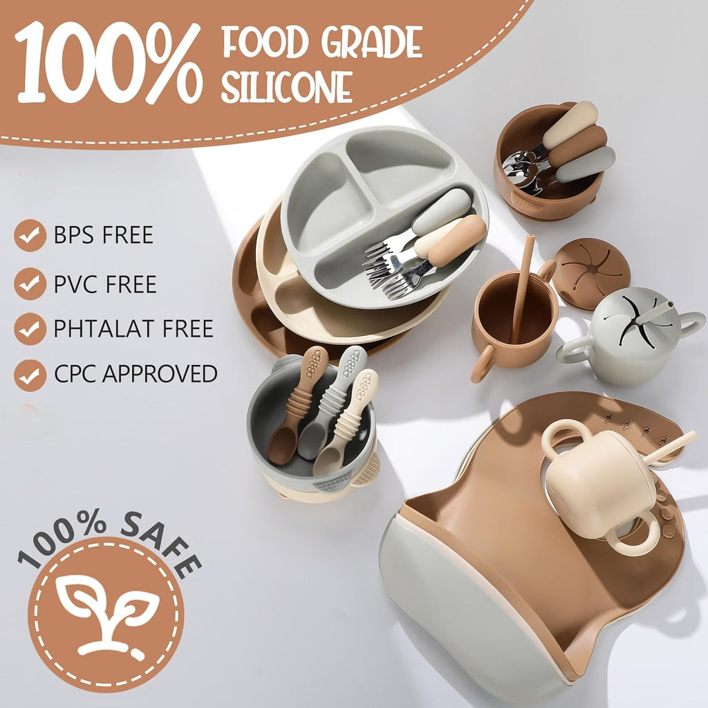 24 Pack Silicone Baby Feeding Set Baby LED Weaning Set, Neutral