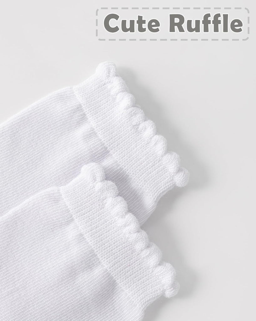 Girls Ruffle White School Uniform Socks Crew Scallop Dress Kid Sock