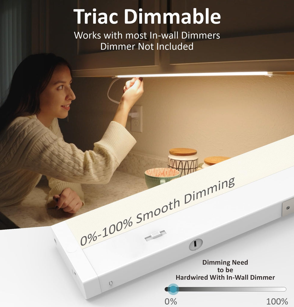 LED Under Cabinet Lighting Hardwired or Plug in, 18 Inch 9W, Dimmable 5 Color 2700K/3000K/3500K/4000K/5000K, Linkable