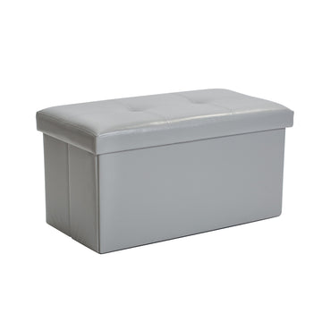 Faux Leather Double Folding Storage Ottoman (-Grey)