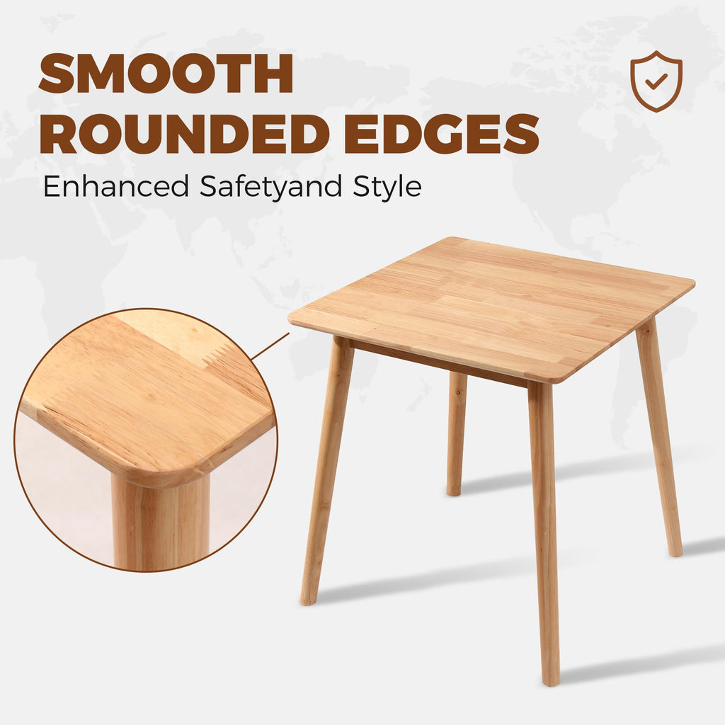 27.6" Small Square Dining Table for 2, Space-Saving Natural Kitchen Dinner Table Rustic Wood Mid Century Modern Table