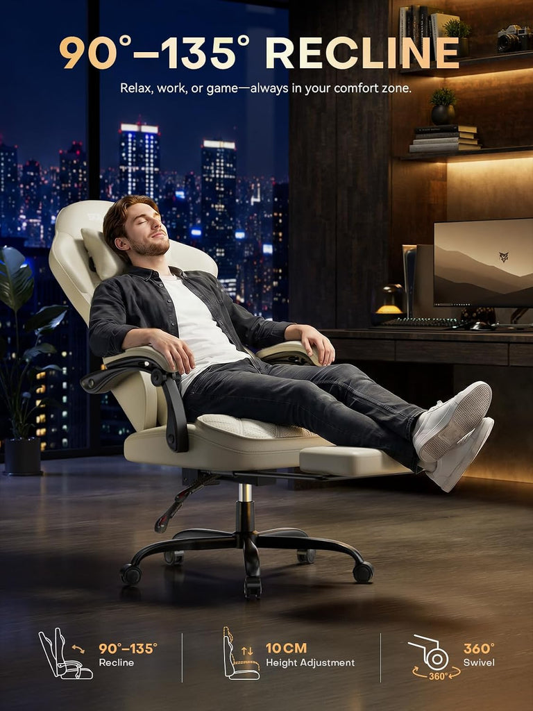 Gaming Chair with Massager Lumbar Support, 400LBS Weight Capacity | Computer Chair with Footrest & Linkage Armrests
