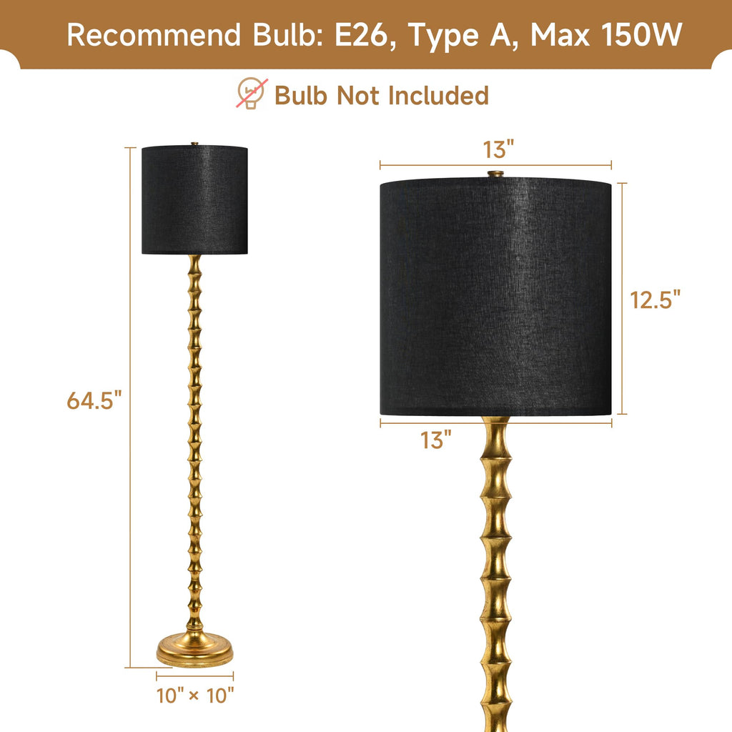 64.5" Black Gold Floor Lamp, Brass Floor Lamps