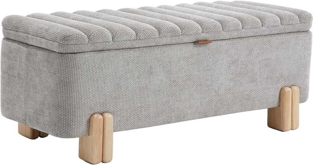 45" Storage Bench Velvet Entryway Bench Upholstered Ottoman Bench with Wavy Top & Safty Hinge Living Room Hallway