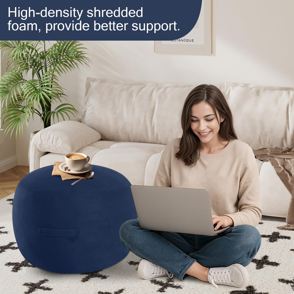 Round Pouf Ottoman Foot Rest 20x15 Inches, Navy