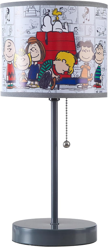 Table Lamp for Kids, Stick Lamp with Printed Shade & Pull Chain, Bedroom or Nursery Nightstand Lighting,Peanuts