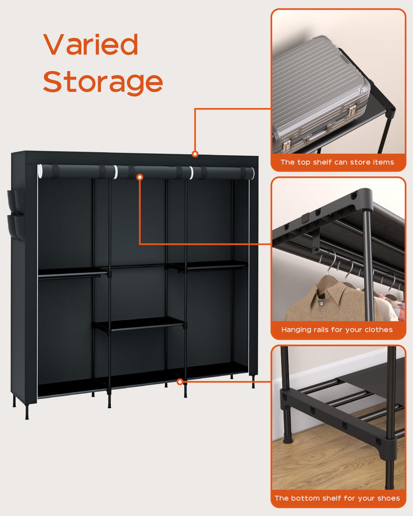 Portable Closet, 81.5 Inch Extra Large Capacity Wardrobe Closet with Cover, Clothes Storage Organizer with Shelves