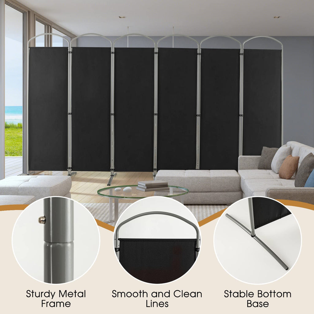 6-Panel Folding Room Divider Privacy Screen, 130" x 74", Black