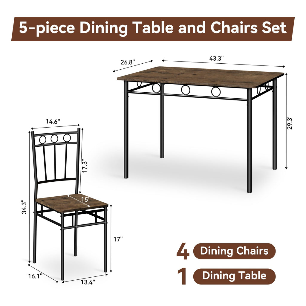 Kitchen Dining Table Set for 4, 5-Piece Kitchen Table Set, Dining Room Table Sets, Rectangular Kitchen Table Set with 4