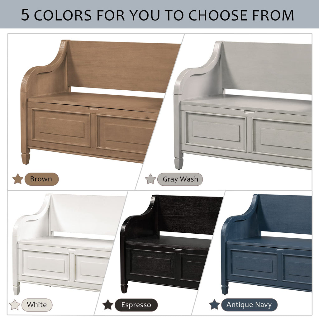 42 Inch Rustic Style Storage Bench, Antique Navy and Beige