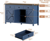 63" Sideboard Buffet Cabinet with Storage, Coffee Bar with 3 Drawers and 4 Barn Doors