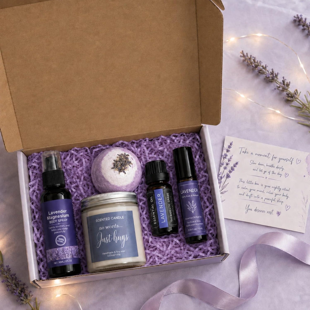 Lavender Self Care Gift Set for Women Relaxing Sleep Ritual Spa Kit