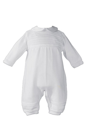 Boys Knit White Christening Baptism Coverall ( (23-25 lbs))