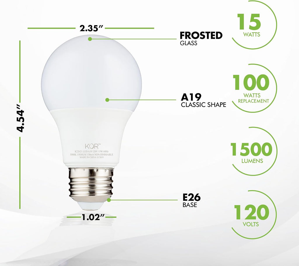 A19 LED Bulbs, 100W Equivalent, 5000K Bright White, 6 Pack, E26 Base