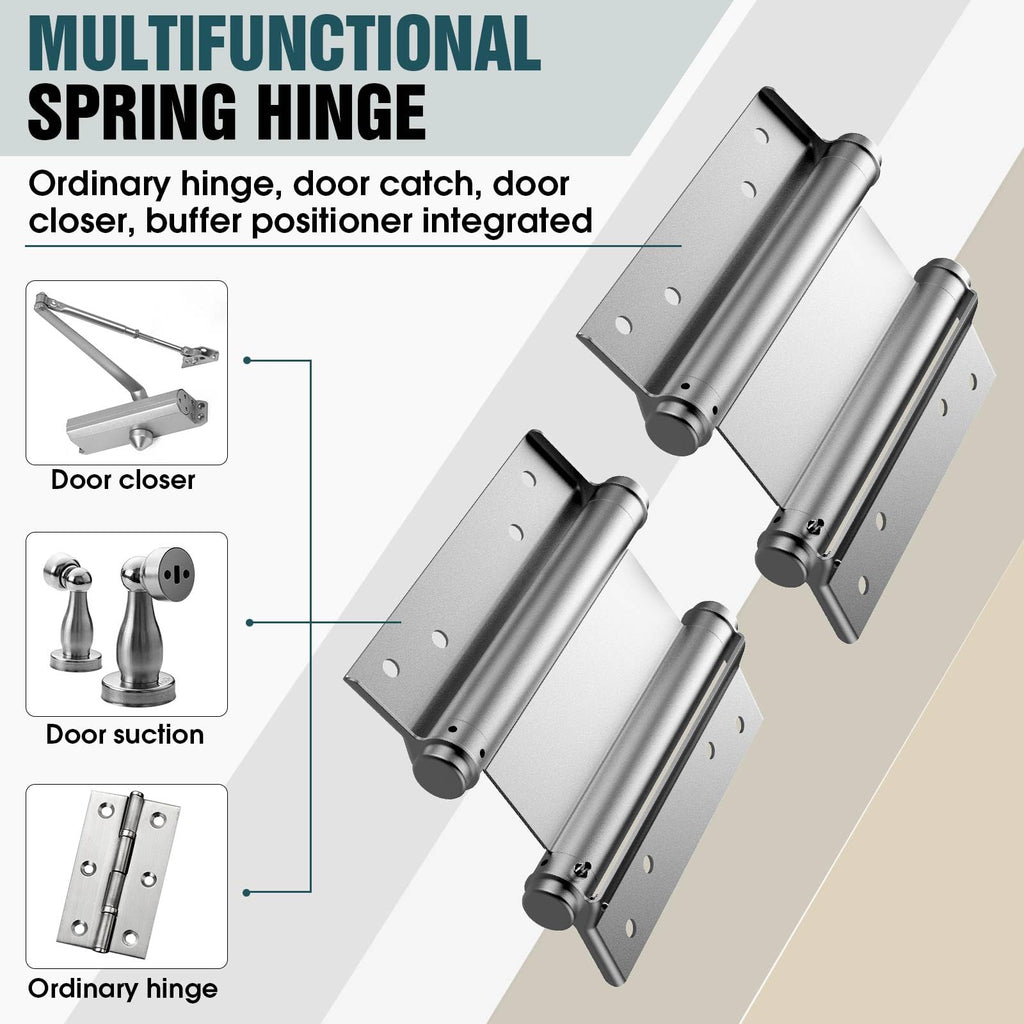 6in Double Action Spring Hinge, Self-Closing Door Hinges with Pins & Screws