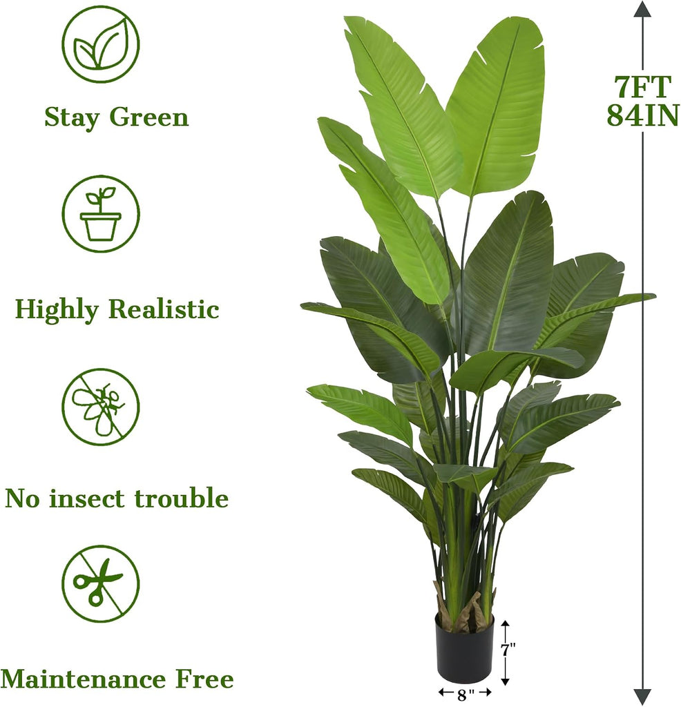 Bird of Paradise Plant Artificial 7ft - Tall Faux Plants Indoor with Realistic Trunks and 22 Vivid Leaves, 84 Inch