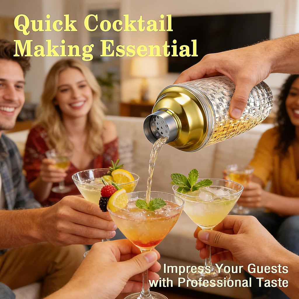 Cocktail Shaker Set - 13.5 Oz Gold Drink Martini Shaker Glass - Set of 4