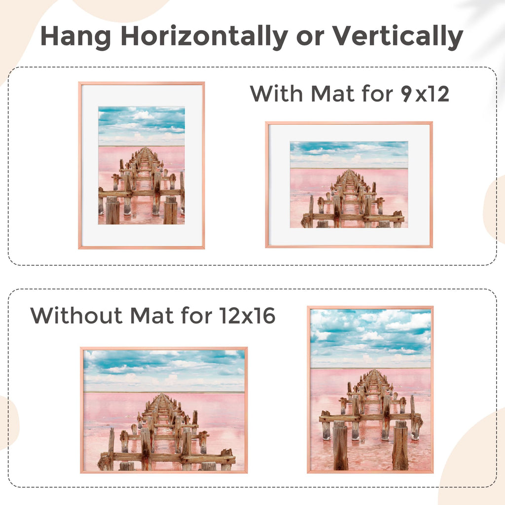 12x16 Metal Picture Frame for Wall With Mat for 9x12, 12''x16'' Aluminum Certificate Document Frames With Plexiglass