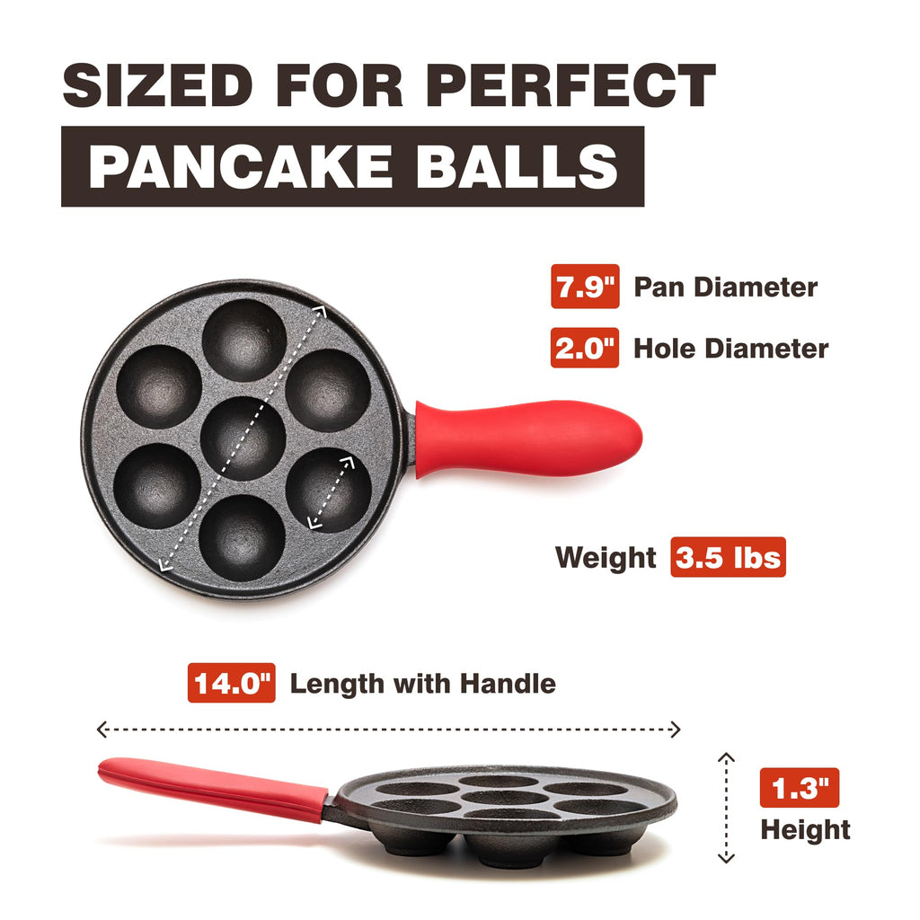 Cast Iron Aebleskiver Pan, Appam Paniyaram Pan, Pre-Seasoned 7.9 In