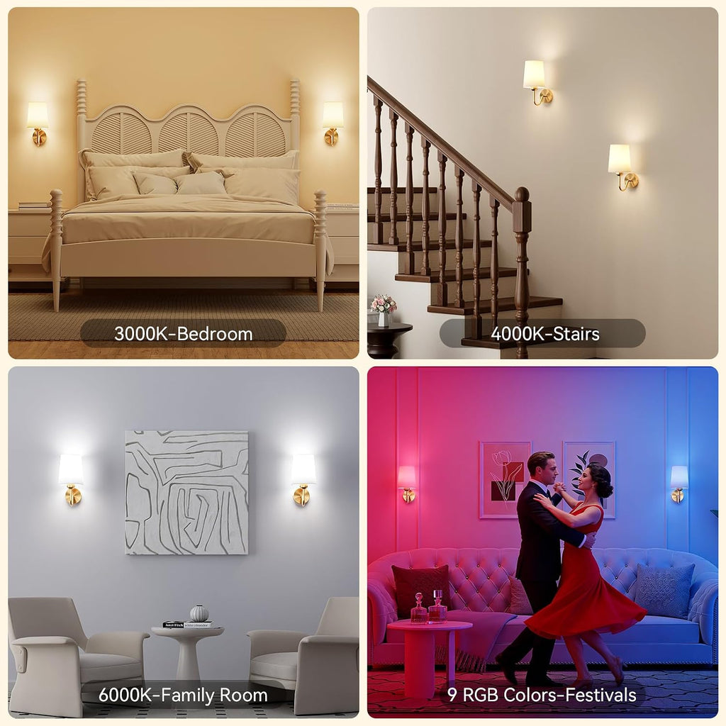 Battery Operated Wall Sconces Set of 2, Wireless Rechargeable Dimmable Wall Light with RGB Bulb and Remote for
