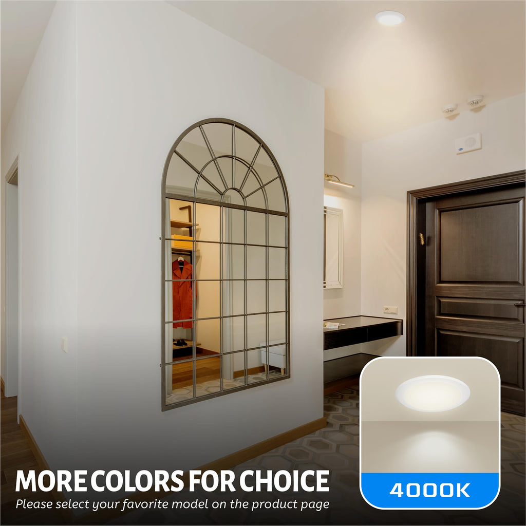 6 Inch Low Profile Flush Mount LED Disk Light, 16.5W 1000 Lumens, 4000K Cool White, Dimmable Recessed Lighting