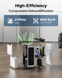 1600 Sq.ft Dehumidifier for Basement - 21 Pints, Drain Hose & Humidity Control Large Room Dehumidifiers for Home, RV