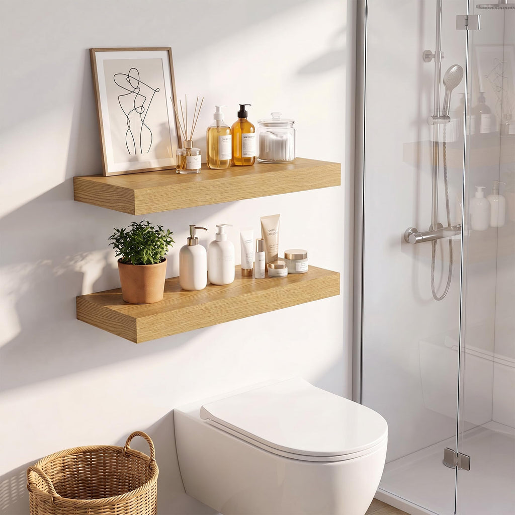 Oak Floating Shelves 8 Inch Deep, 24" x 8", Set of 2