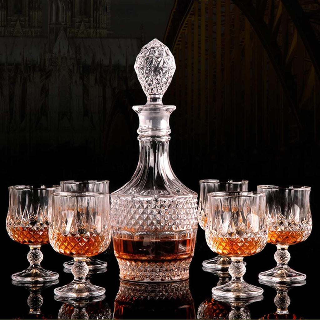 Bourbon Clear Whiskey Decanter,Hand painted Liquor Decanter Glasses Set, Crystal Design Decanter and 6 - Set of 168