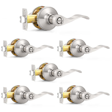 Privacy Door Levers Interior Door Handles Levers, Wave Style Bed Bath Door Handles Lock Keyless, Satin Nickel Door