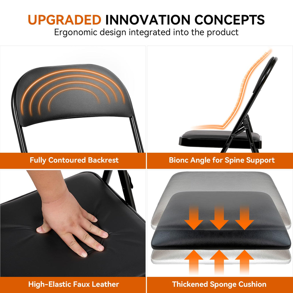 2 Pack Folding Chairs with Cushion Padded - Metal Chairs w/Comfortable Seats and Durable Steel Frame Foldable Chair