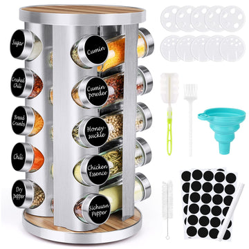 Spice Rack Organizer with Jars for Cabinet(20Pcs), Revolving
