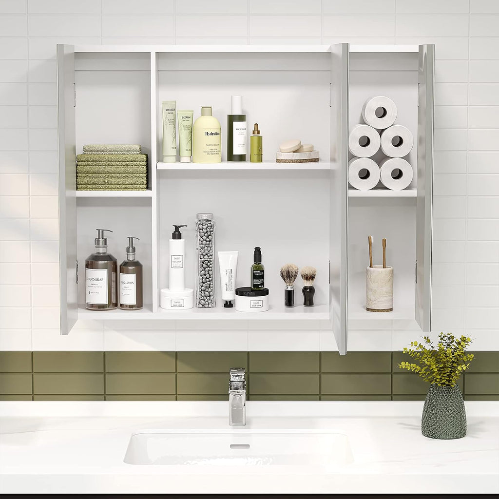 Medicine Cabinets Bathroom Mirror Cabinet with 3 Door 31.5x23.6 Inch Bathroom Wall Cabinet with Mirror Wall Mirror