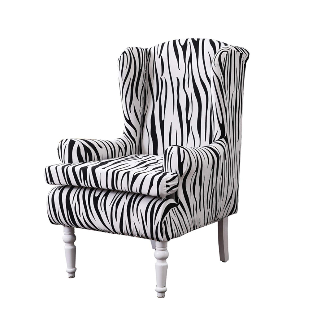 Wing Chair Covers, 2 Pieces Zebra Striped Stretch Wingback Chair Slipcovers Elastic Polyester Spandex Fabric Stretch