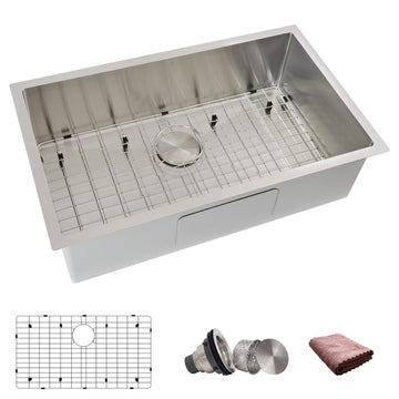 30 Inch Undermount, 30x18 Undermount, Single Bowl Undermount Sink, 18 Gauge 304 Stainless Steel with Accessories