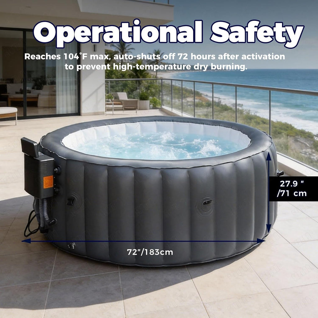 Inflatable Hot Tub 2-3 Person with 130 Jets & LED Lights, PVC Construction Hot Tub with One-Click Inflation, Portable