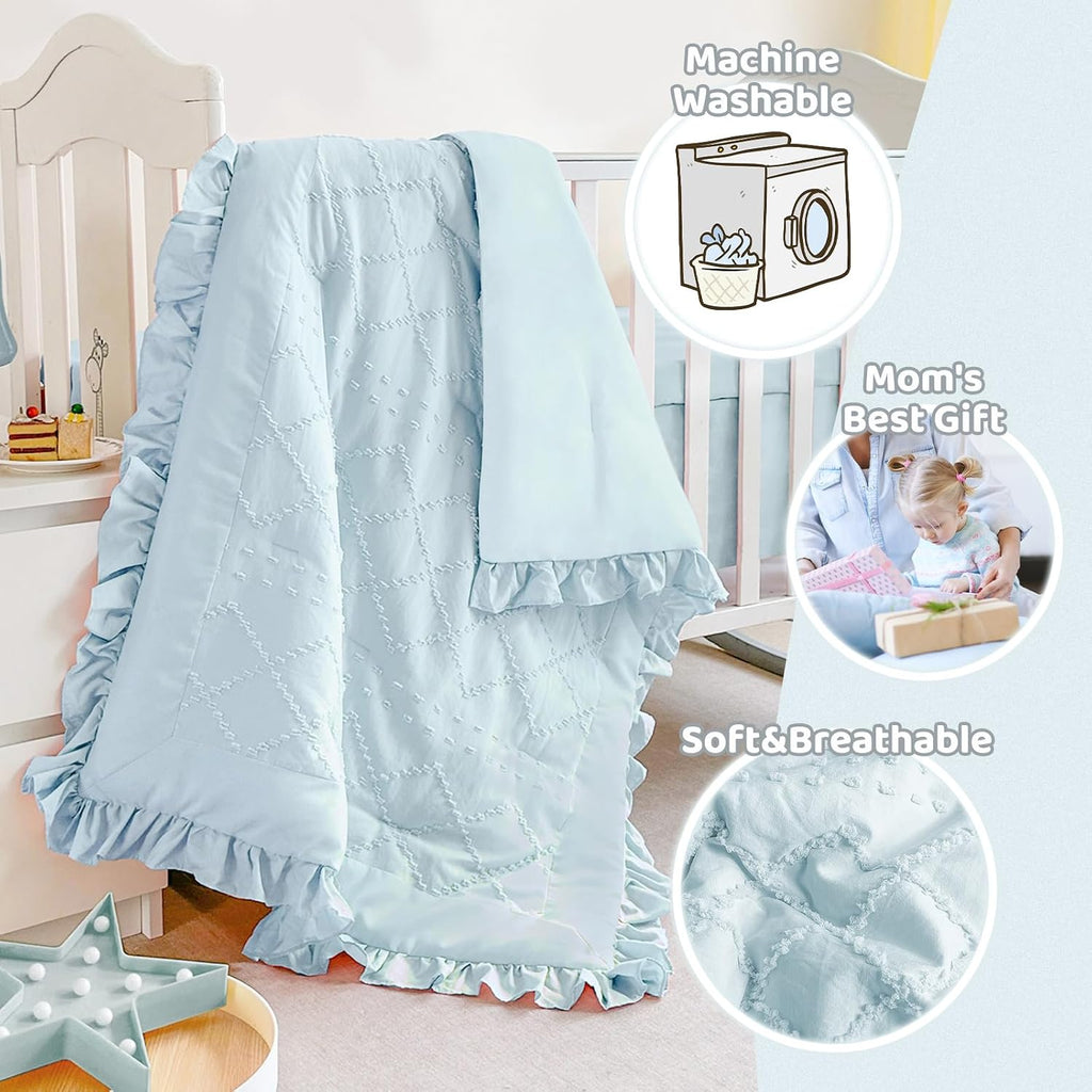 Crib Bedding Set for Girls, 3 Piece Boho Crib Comforter Set Ruffle, Baby Boy Crib Bedding Set Nursery Blanket Set