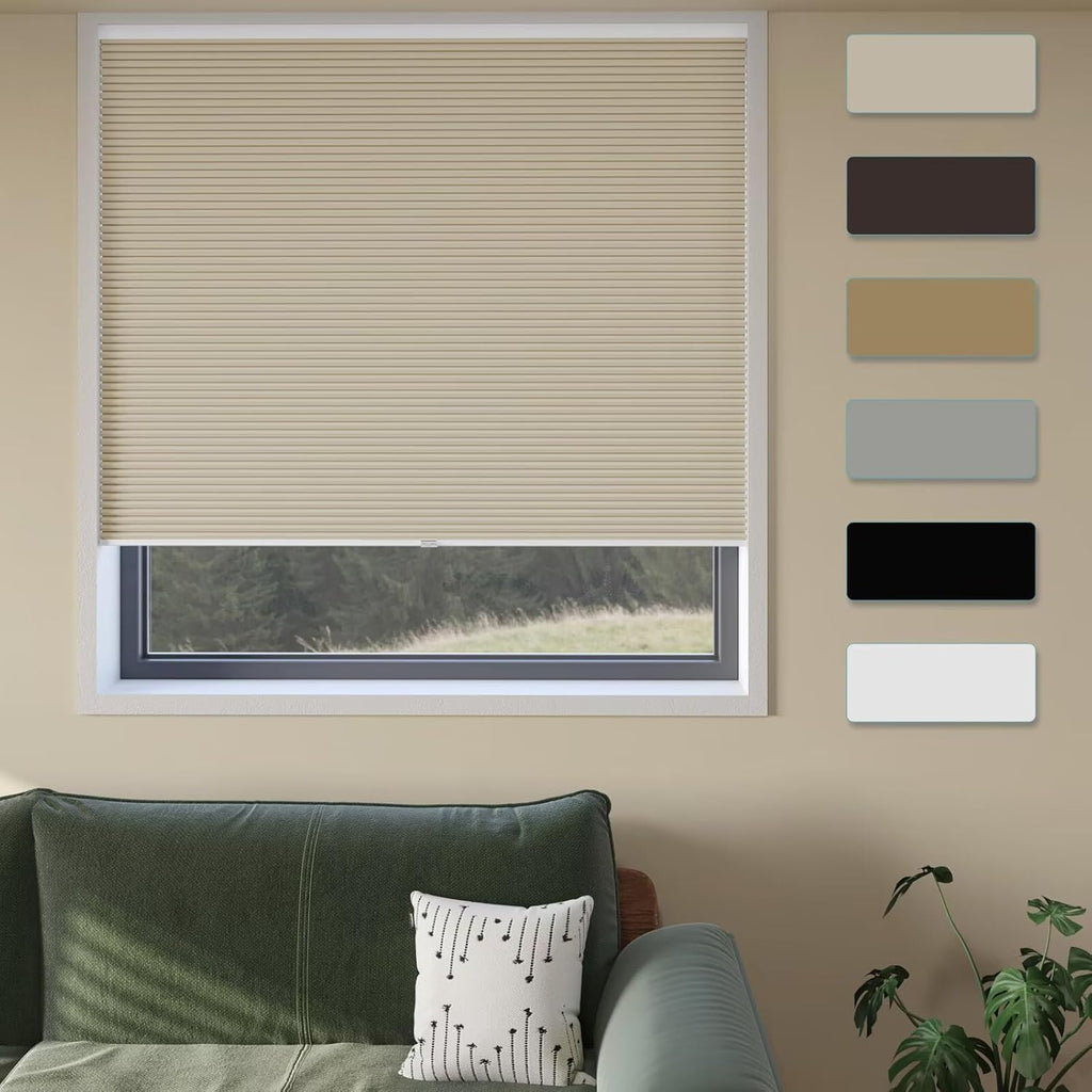 No Tools No Drill Cordless Cellular Window Shades 18"W x 64"H Grey