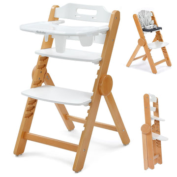 Foldable Wooden High Chair, No-Tools Adjustable Baby High Chair for Toddlers to Adult, Space-Saving Space Highchairs