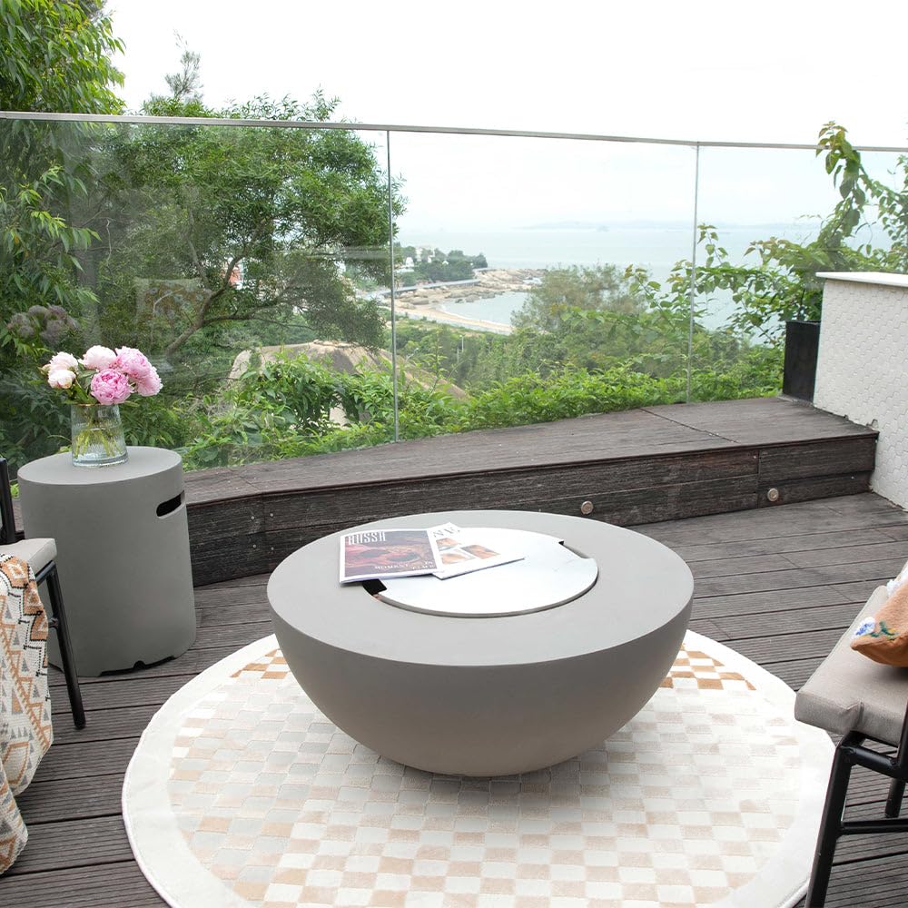 Roca Natural Gas Fire Pit Table, Round Cast Concrete, 34 x 34-in