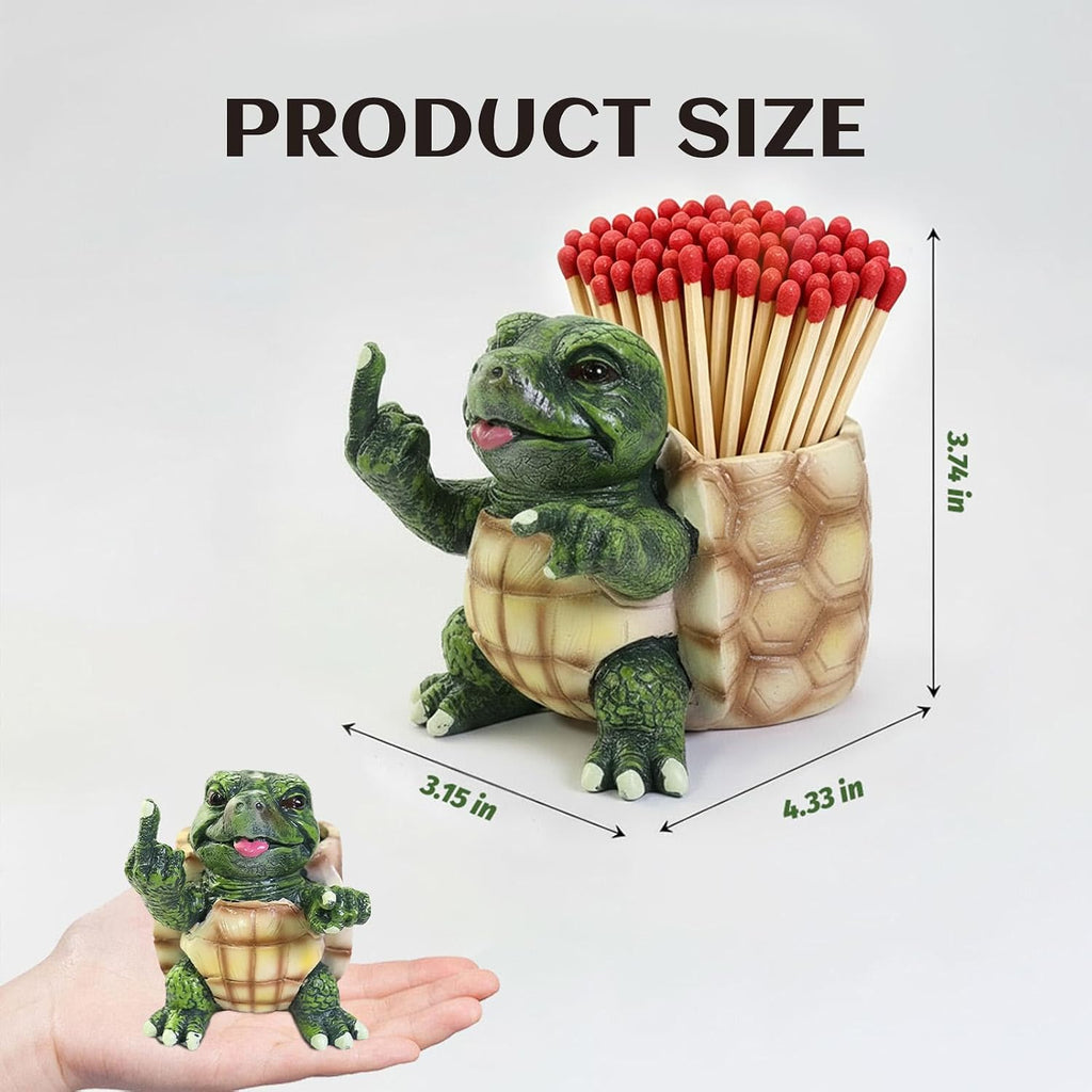 Funny Turtle Match Holder with Striker, Resin Animal