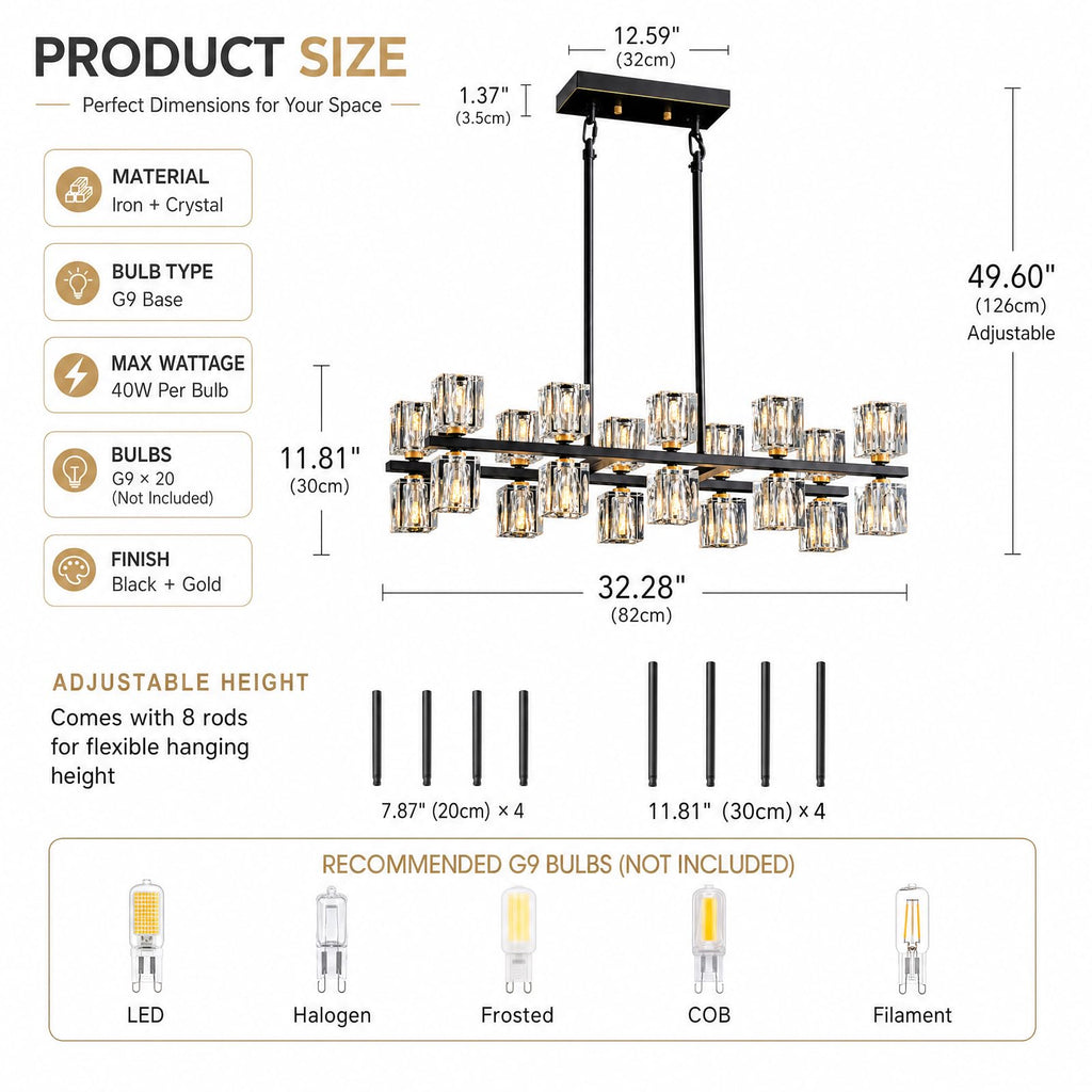Linear Crystal Chandelier Kitchen Island 32inch