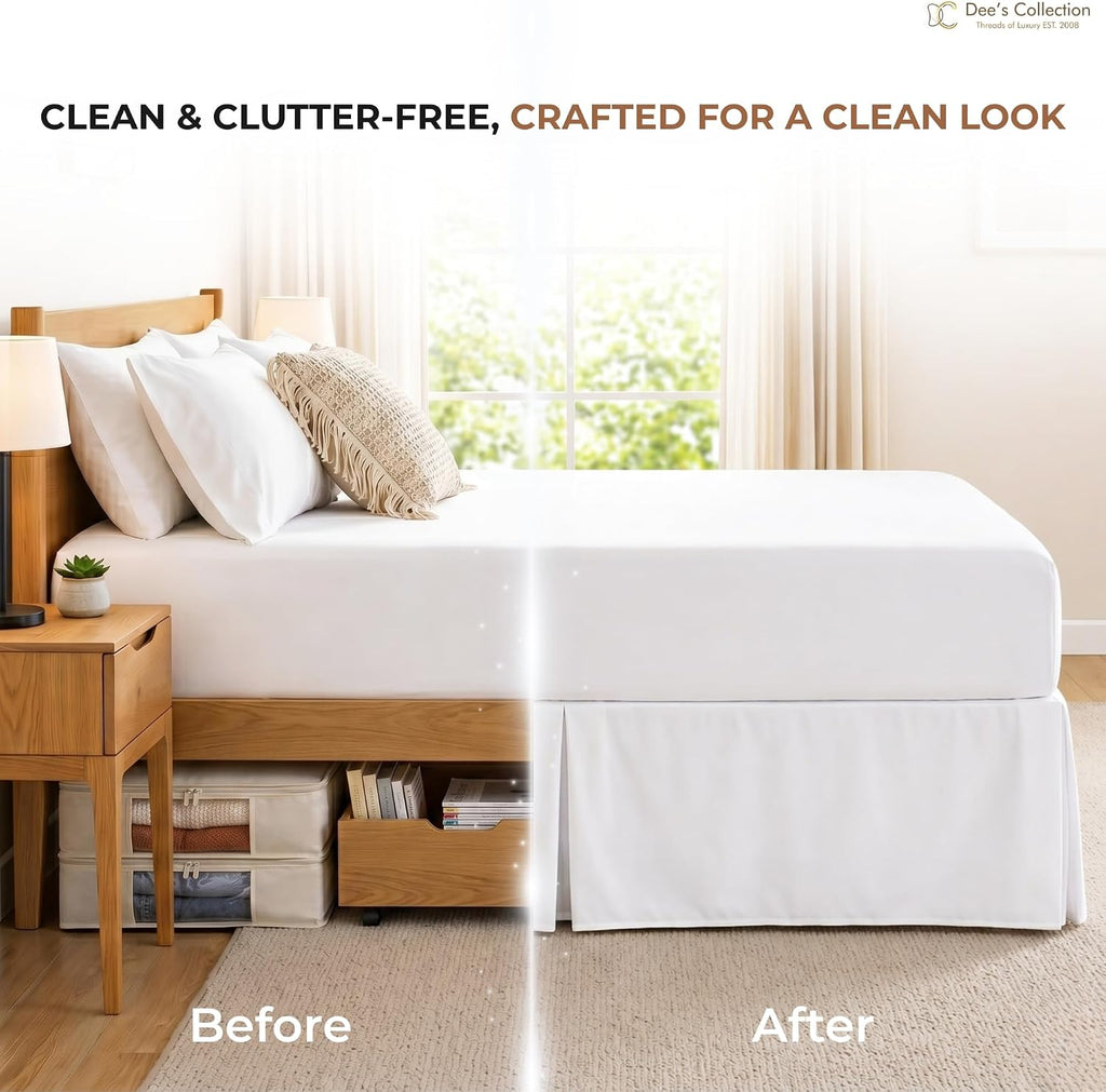 Dee's Collection Queen Size Bed Skirt 15" Drop Hotel Quality Pleated Dust Ruffle with Platform Style Secure Fit