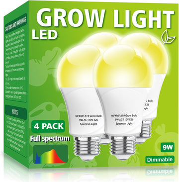 4 Pack LED Grow Light Bulbs,Full Spectrum Plant Light Bulb, 9W Replace 100W