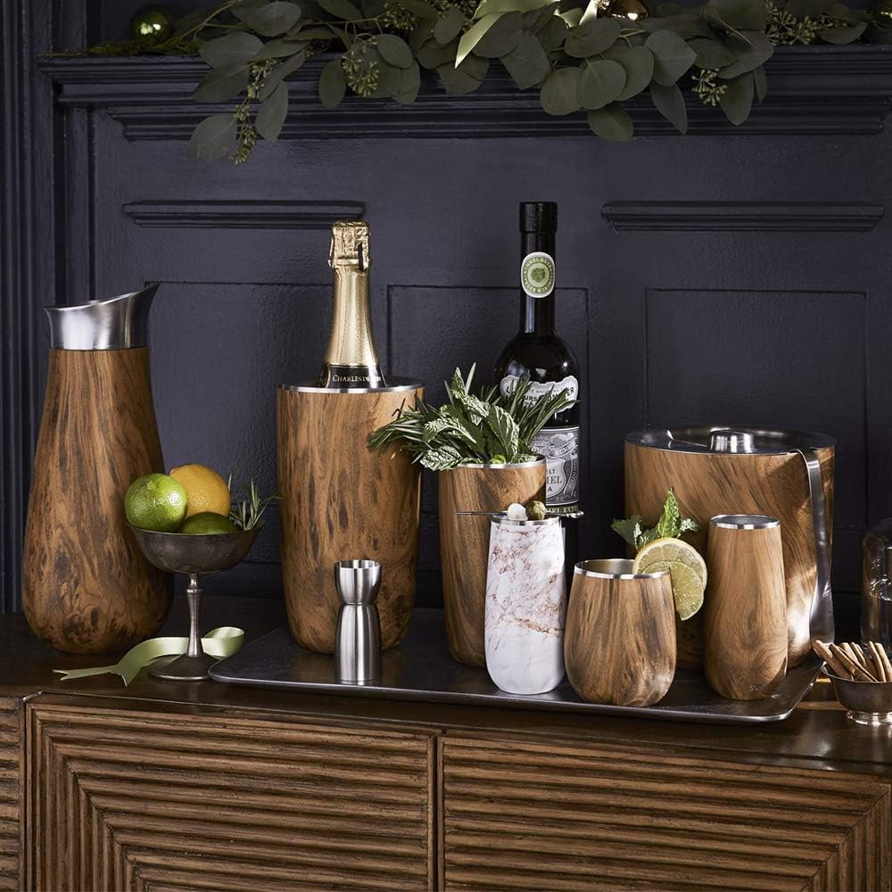 Stainless Steel Wine Chiller, Holds 750ml Bottle, Teakwood, Triple Layered Vacuum Insulated Container Keeps Bottles
