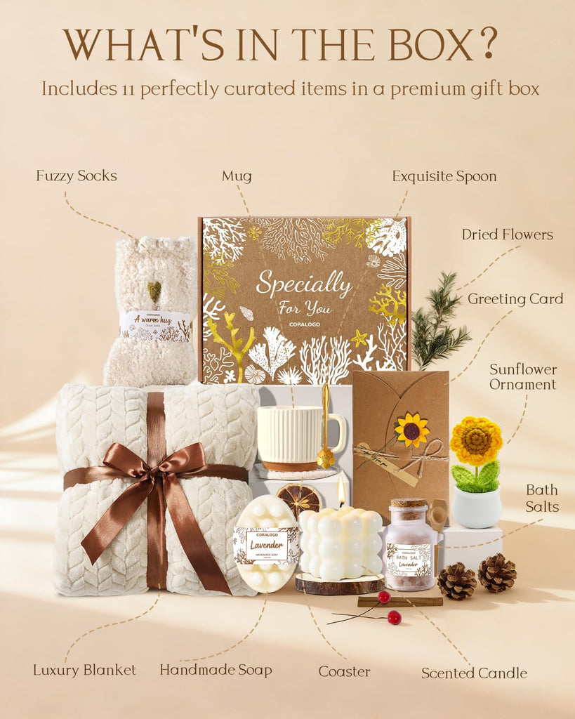 11pcs Spa Gift Baskets for Women, Sunflower Self Care Set, White
