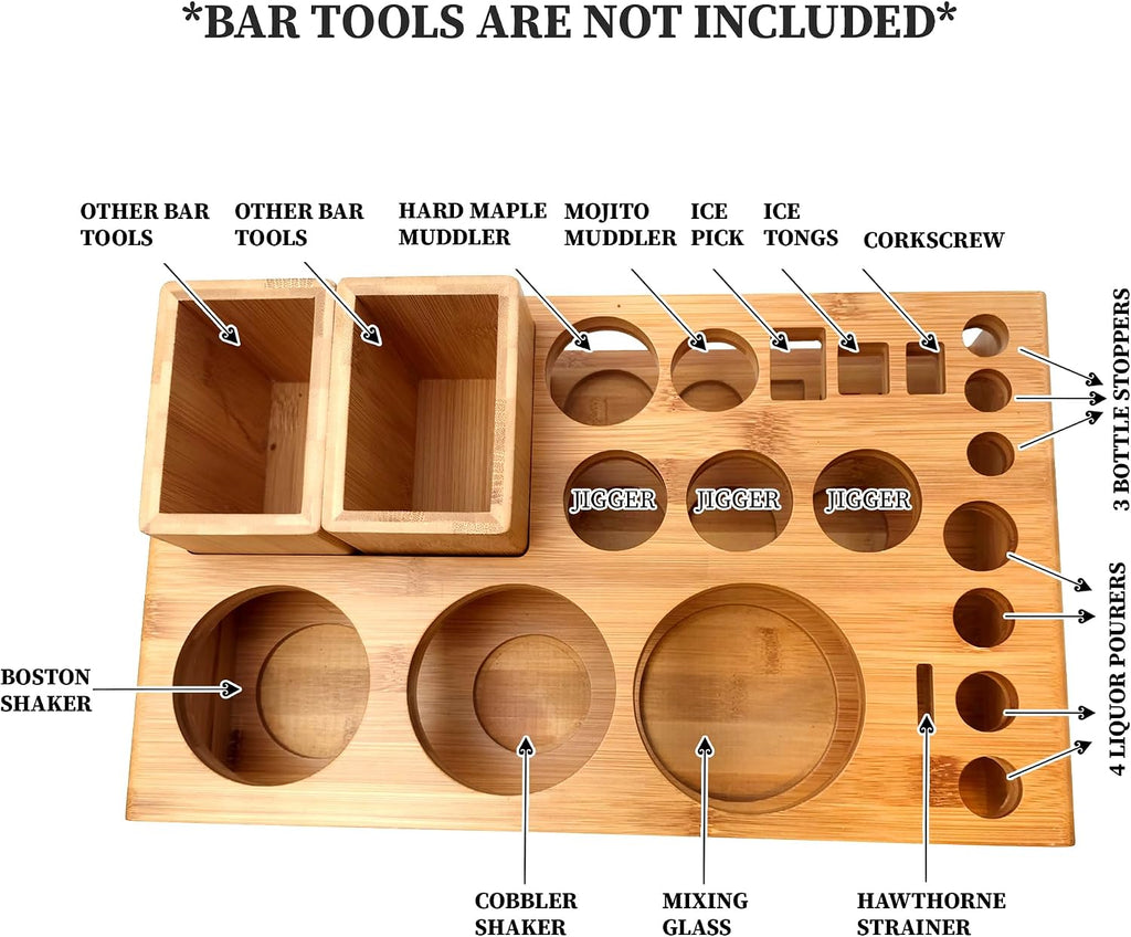 Bamboo Stand for Bartender Kit Storage (Bar Tools are Not Included) | Cocktail Shaker Set Wood Holder | Perfect Match - Set of 3
