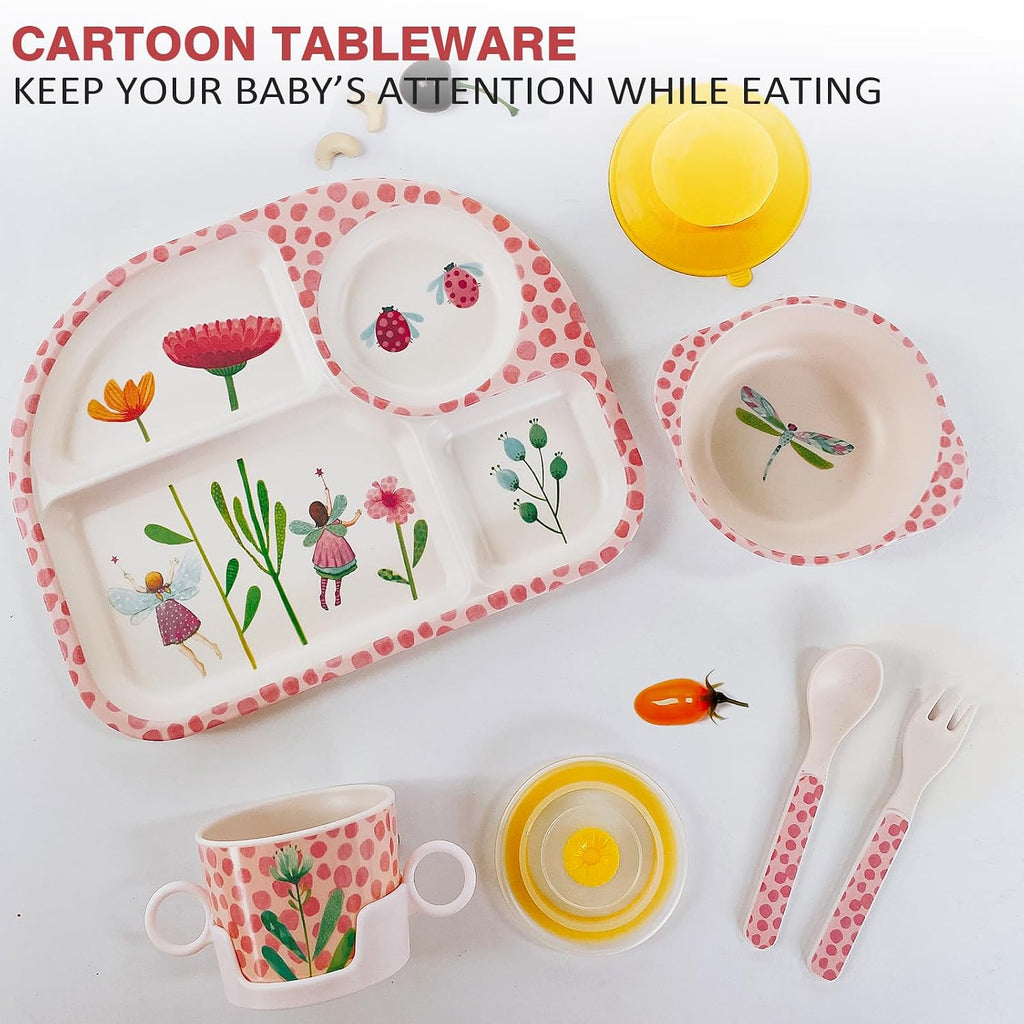 Toddler Baby Plates and Bowls Set, 7Pcs Kids Plate Dinnerware Set