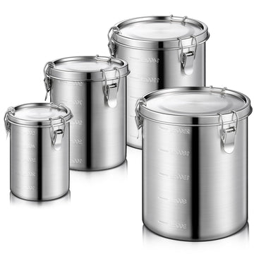 4 Pcs Stainless Steel Airtight Food Containers 84oz 54oz 34oz 17oz Coffee Bean Flour Sugar Tea Cereal Cookie Metal