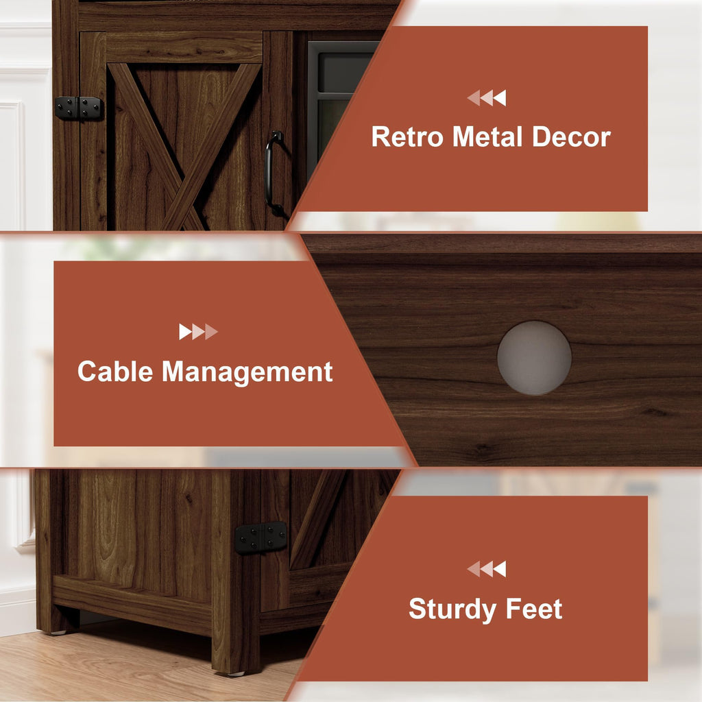 Farmhouse for TVs Up to 65 Inch Highboy Entertainment Center with Open Storage and Side Cabinets Rustic Media Console